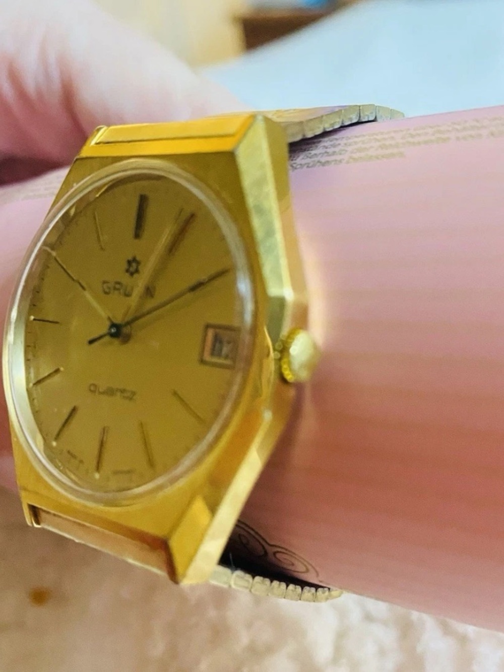 Vintage Gruen J Precision Quartz Watch 20/7031 German Brick Band 1970 Needs Batt - Picture 2 of 6